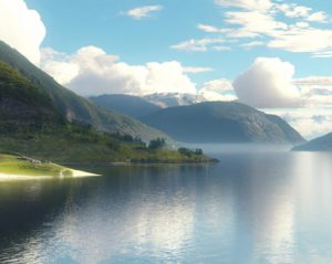 Beautiful place norway 4k txaa fxaa realism high quality  realistic clouds reflections. in Photorealism style